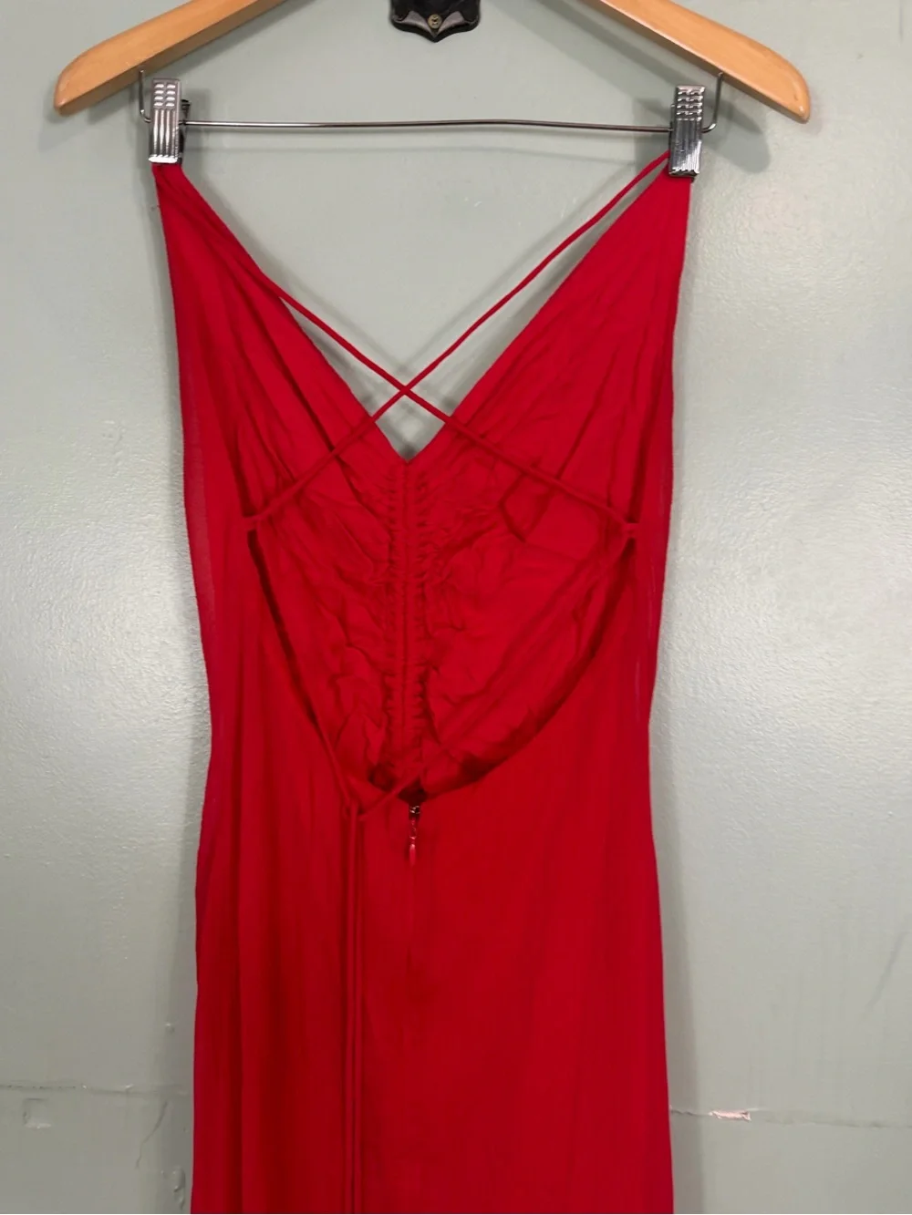 Free People Simone Maxi Dress Size 8 Red Ruched Slit
